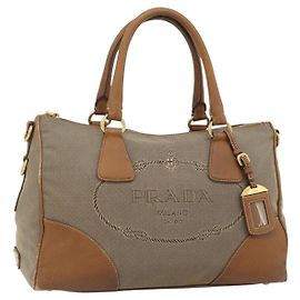 Sac à main PRADA Canvas Cuir Marron Or Autre