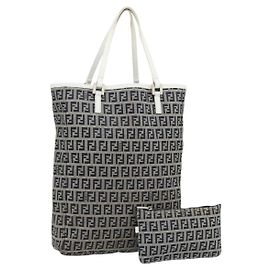 FENDI Sac à main Zucchino Canvas Navy Silver Autre