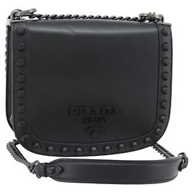 PRADA Bolsa de ombro com corrente em couro preto Outro