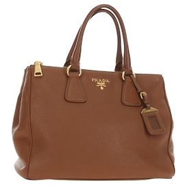 PRADA Bolsa Vittero Dino Leather Brown Gold Outro