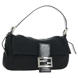 FENDI Mamma Baguette Shoulder Bag Cotton Jersey Black Silver Altro