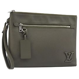 LOUIS VUITTON Takeoff Pouch Clutch Bag Leather Gray M81735 LV Autre
