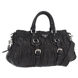 PRADA Handtasche gerafft aus Lammleder 2way Schwarz Silber Andere