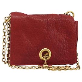SAINT LAURENT Chain Shoulder Bag Leather Red Gold Altro