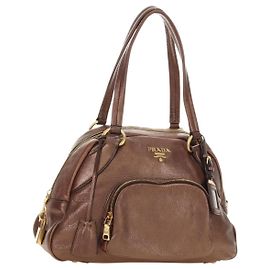 PRADA Sac cabas épaule Ready Lock Cuir Marron Or BL0557 Autre