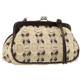 PRADA Porta-moedas Bolsa de Ombro Canvas Bege Prata Outro