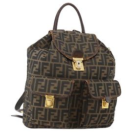 FENDI Zucca Canvas Backpack Brown Black Other