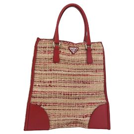 PRADA Handtasche Tweed Rot Silber Andere