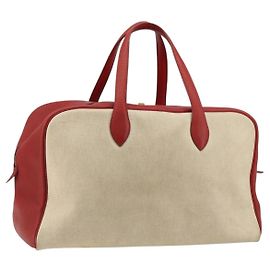Hermès HERMES Victoria 43 Handtasche Coated Canvas Beige Andere
