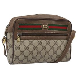 GUCCI GG Supreme Web Sherry Line Shoulder Bag PVC Beige Gold Autre