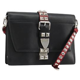 PRADA Electra Studs Schultertasche Leder Schwarz Silber Andere