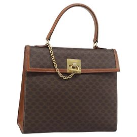 Céline CELINE Macadam Canvas Handtasche PVC Leder Braun Gold Andere