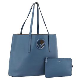 FENDI Tote Bag Leather Blue Silver Altro
