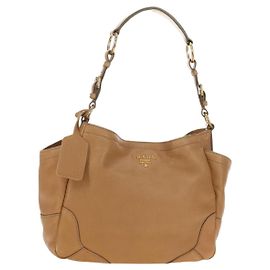 PRADA Bolsa de ombro em couro bege dourado Outro