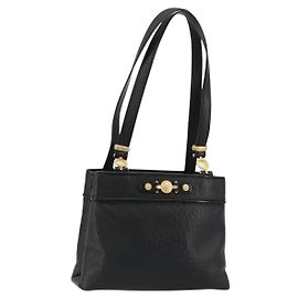 Gianni Versace Shoulder Bag Leather Embossed Black Gold Altro