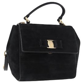 Salvatore Ferragamo Sac à épaule Vala Chain Daim 2way Noir Or Autre
