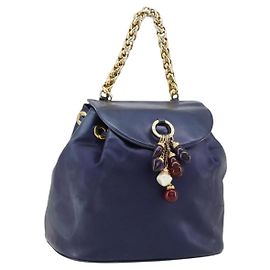 LOEWE Bolsa de mão com corrente em couro roxo e dourado Outro