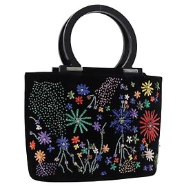 Salvatore Ferragamo Perlen-Handtasche Velor Black Silver Andere