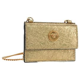 VERSACE Chain Shoulder Pouch Card Case Leather Gold Other