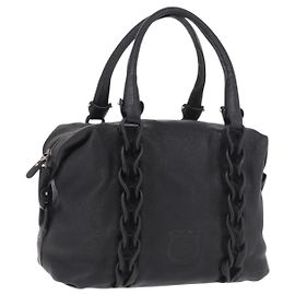 Salvatore Ferragamo Hand Bag Leather Black Silver Altro
