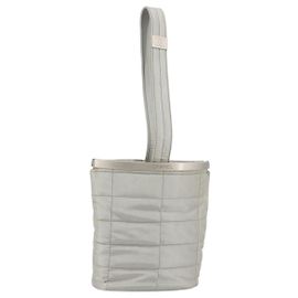 CHANEL Choco Bar Hand Pouch Nylon Silver CC Altro