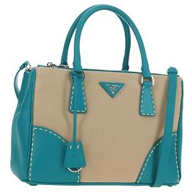 PRADA Galleria Handtasche Leder 2way Blau Silber Andere