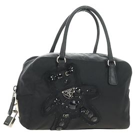 PRADA Handtasche Nylon Schwarz Silber Andere