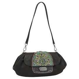 PRADA Shoulder Bag Leather Dark Brown Silver Altro