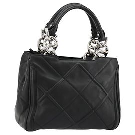 Salvatore Ferragamo Hand Bag Leather Black Silver Altro