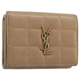 SAINT LAURENT Portefeuille Cassandra Cuir Beige Or Autre