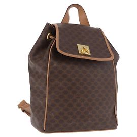 Céline CELINE Macadam Canvas Backpack PVC Leather Brown Gold Other