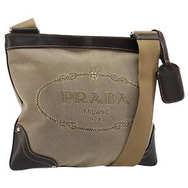 PRADA Shoulder Bag Canvas Beige Silver Altro