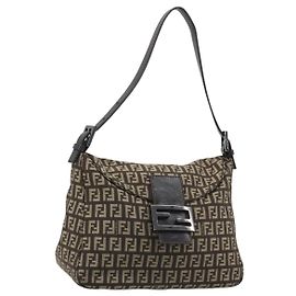 FENDI Zucchino Canvas Mamma Baguette Shoulder Bag Black Altro