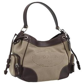 PRADA Jacquard Shoulder Bag Canvas Beige Gold Altro