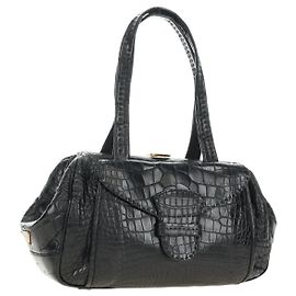 Bolsa de mão PRADA em couro com relevo de crocodilo preto e dourado Outro