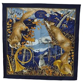 Hermès HERMES Carre 90 Scarf  CHASSE au BOIS  Silk Navy Altro