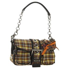 PRADA Chain Shoulder Bag Canvas Brown Silver Altro