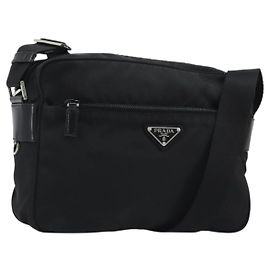 PRADA Bolsa de Ombro Nylon Black Silver Outro