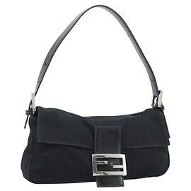 FENDI Bolso de hombro Mamma Baguette Jersey de algodón Negro Plata Otro