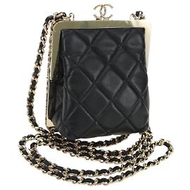 CHANEL Chain Shoulder Pouch Abendtasche Lammleder Schwarz Gold CC Andere