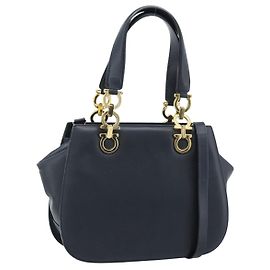 Salvatore Ferragamo Gancini Handtasche Leder 2way Navy Gold Andere