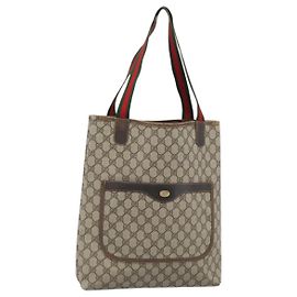 GUCCI GG Supreme Web Sherry Line Tote Bag PVC Beige Gold Autre