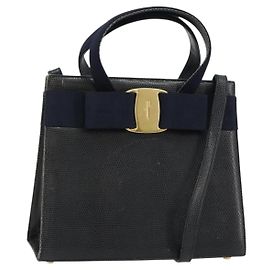 Salvatore Ferragamo Sac à main Vala Cuir 2way Navy Gold Autre