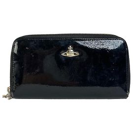 Vintage Vivienne Westwood Patent Leather Zip Wallet Black Silver Black