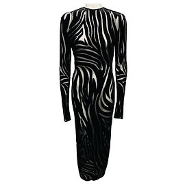 Robe midi Versace en jersey de velours jacquard zèbre noir Noir