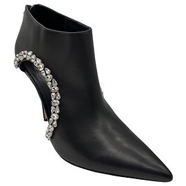 Autre Marque Aminah Abdul Jillil Black Crystal Embellished Leather Soleil Bootie Black