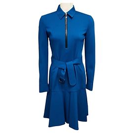 Akris Punto Kleid in Ink Blue, langärmelig aus Viskose-Stretch mit Gürtel Blau