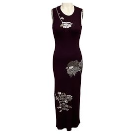 Prabal Gurung Grape Wine / Gunmetal besticktes ärmelloses Strick-Midikleid Bordeaux