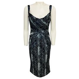 Robe cocktail midi Zac Posen en jacquard métallique python bleu océan Bleu