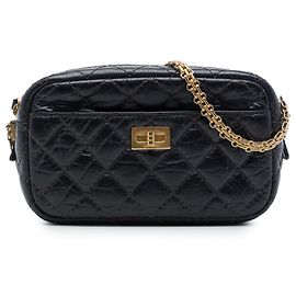 Bolsa Camera Chanel Mini Reissue em couro de bezerro envelhecido matelassê preta Preto